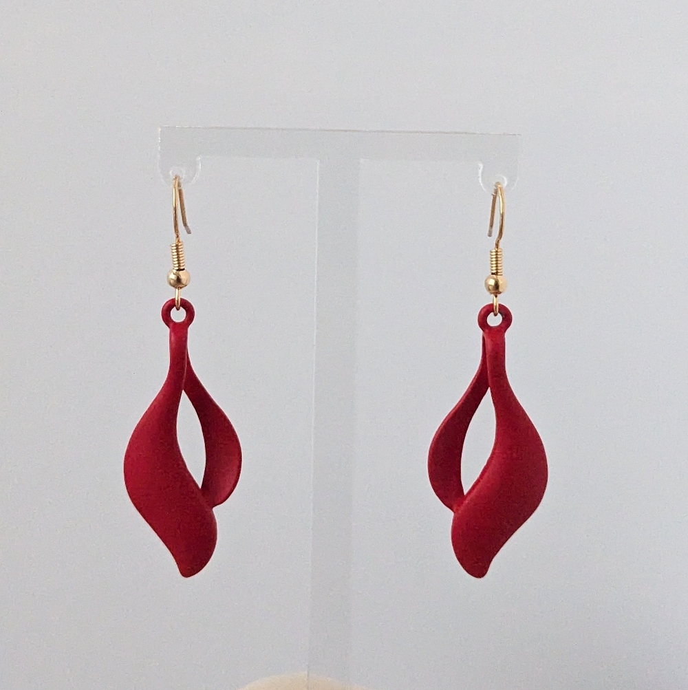 Red Twisted Drop Earrings